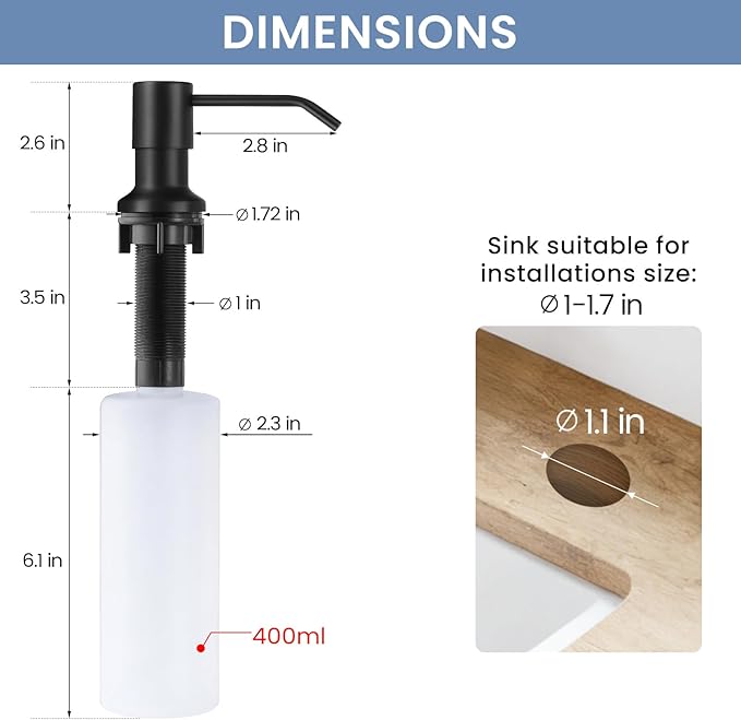 DJS Kitchen Faucets with Soap Dispenser High Arc Single Handle 1 or 3 Holes Spring Kitchen Sink Faucet with Deck Plate for Farmhouse RV Vessel Basin Matte Black