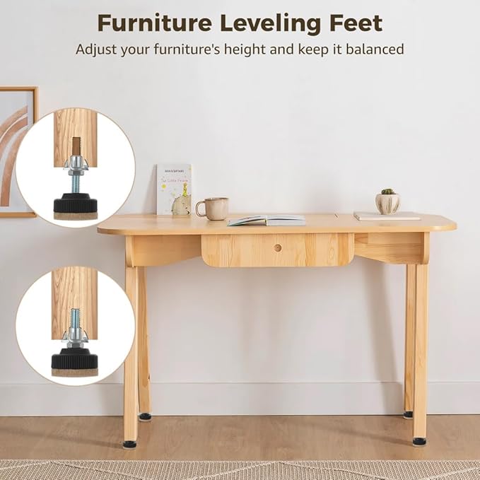 24-Pack Adjustable Furniture Levelers With Lock Nut, Felt Protectors, And Heavy-Duty Screw-In Legs For Tables, Chairs, Sofas