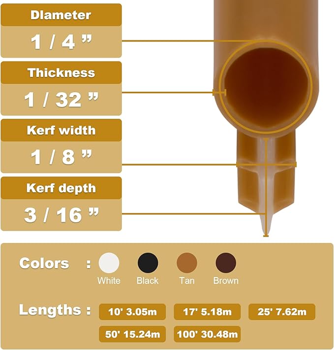 Window Weatherstrip Seal 1/4" Bulb Bubble Kerf Mount Bulb Gasket Window Weather Stripping Kerf - 4 Colors and 5 Length Options (17', Tan)