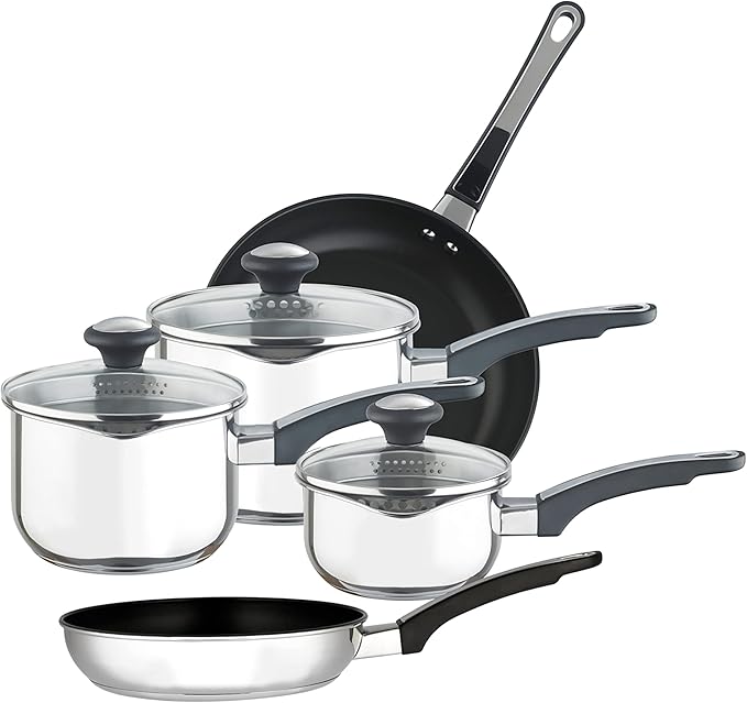 Prestige Everyday Stainless Steel Cookware Set, 5-Piece - Black/Silver
