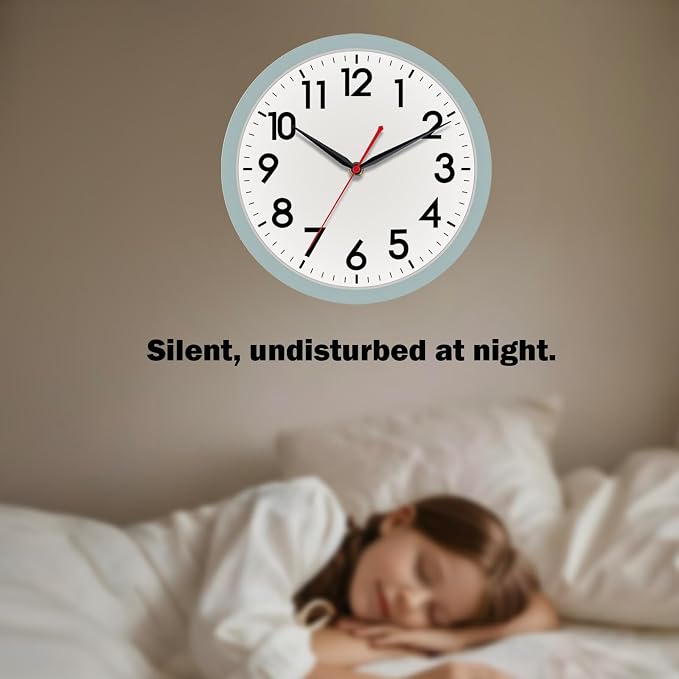 AKCISOT 12 Inch Wall Clock, Battery Operated Analog Clock, Silent Non-Ticking, Ideal for Bedroom, Bathroom, Kitchen, Office and School, Blue Gray