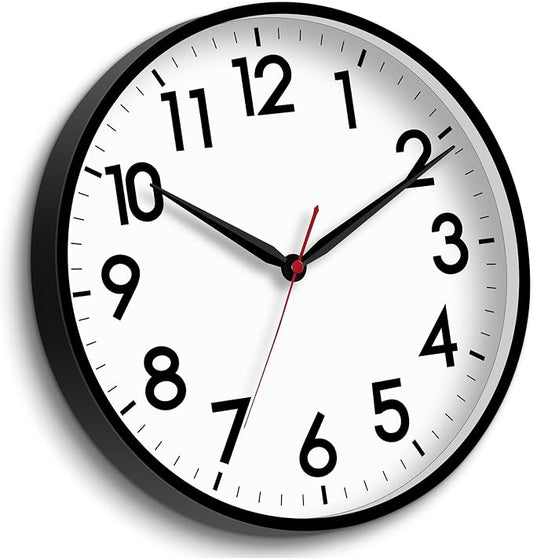 AKCISOT 16 Inch Wall Clock, Battery Operated Analog Clock, Silent Non-Ticking, Ideal for Bedroom, Bathroom, Kitchen, Office and School, Black