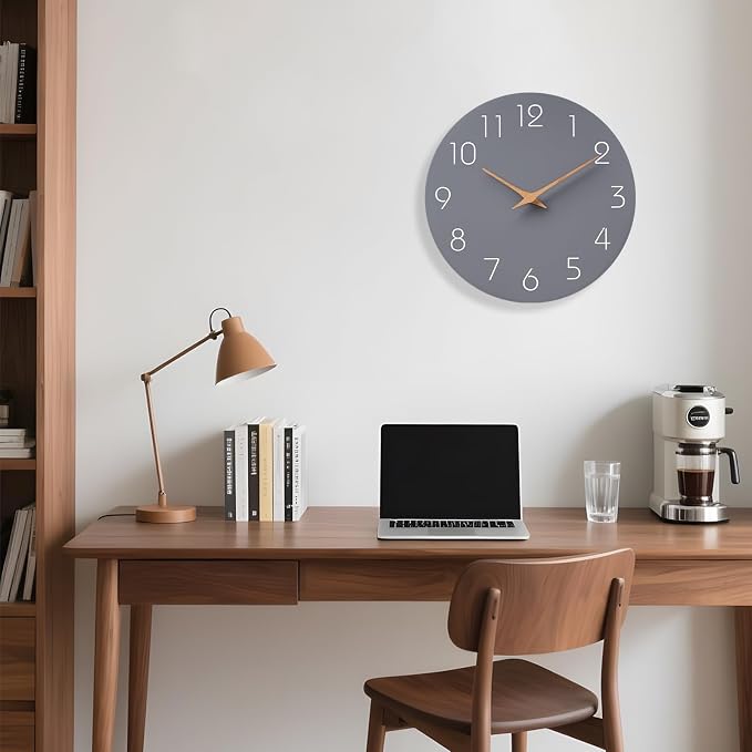Mosewa Wall Clock 8 Inch Gray Battery Operated Silent Non Ticking Simple Modern Clock Decorative for Bedroom Living Room Kitchen Home Bathroom Office
