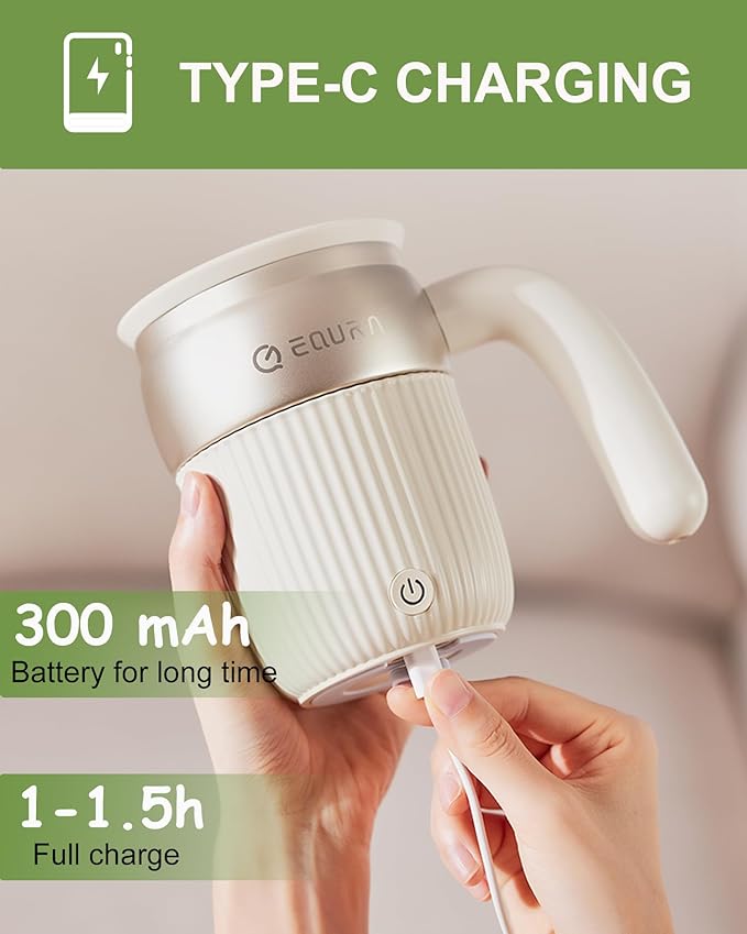JOTER & LIBEAR Self Stirring Coffee Mug, Rechargeable Magnetic Stirring Cup, Electric Mixing Mug with Lid for Coffee/Milk/Cocoa and Other Beverages - 15 Oz (White) Christmas, Birthday Gifts