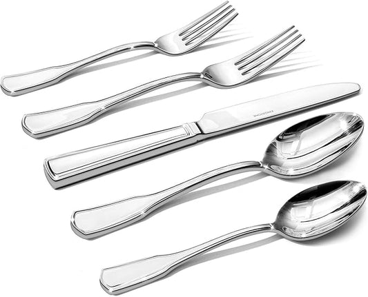 KINGSTONE 60-Piece Silverware Set, 18/10 Stainless Steel Flatware Set for 12, Tableware Cutlery Set, Utensil Sets for Home Restaurant, Mirror Finish, Dishwasher Safe
