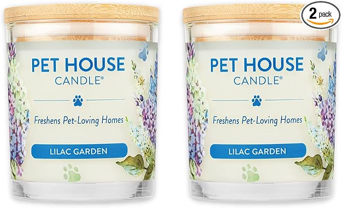 Pet House Candles, Plant-Based, Long Lasting, Clean Burning Scented Candles for Pet Odor - Lilac Garden, 2 Pack
