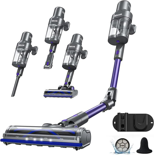 Cordless Vacuum Cleaner JQ02,450W 45KPA Full-Size Stick Cleaner with 800ML Dual-Layer Cyclone Dust Cup,HEPAFiltration,Lightweight&Low Noise for HardFloor,Pet,Carpets，Purple