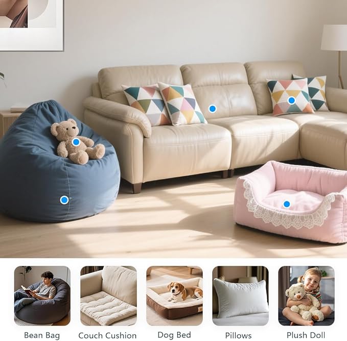 10lbs Shredded Memory Foam Filling, Blue and White Bean Bag Filler, Soft Pillow Stuffing Refill for Punching Bag, Couch, Cushion, Dog Bed, Pouf, Arts and Crafts