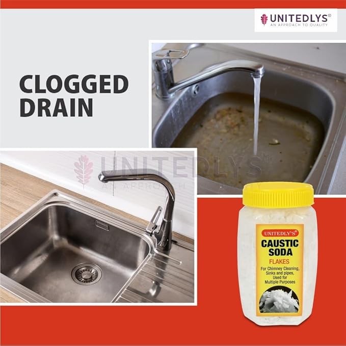 Caustic Soda – Fast-Acting, Non-Toxic & Odorless Formula to Clear Blockages Instantly – Unblock Clogged Sinks & Pipes with Chimney & Drain Cleaner Flakes – 350 Grams