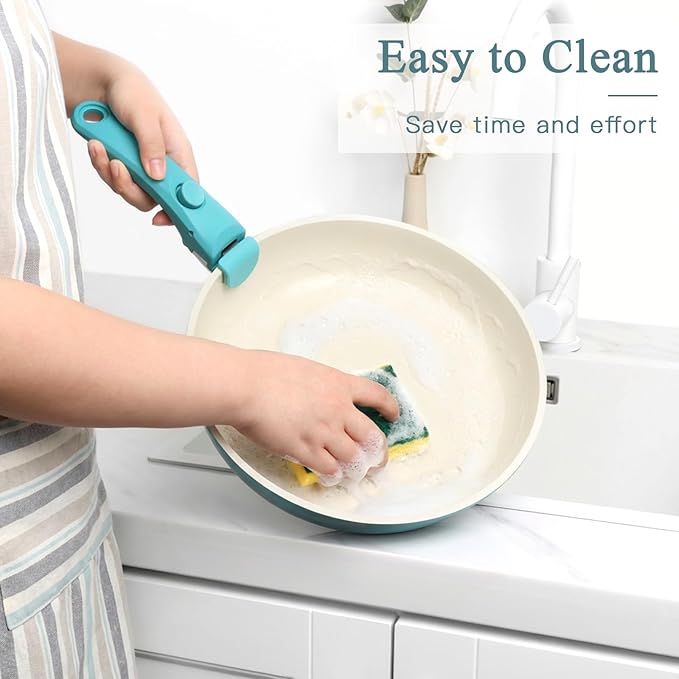 GIPP 5pcs Pots and Pans Set Non Stick, Nonstick Cookware Set Detachable Handle, Ceramic Pots for Cooking Non Stick with Removable Handle, RV Cookware Set for All Stoves, Light Blue Gradient