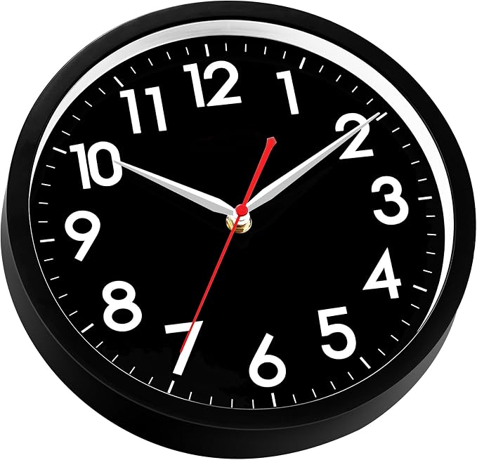 AKCISOT 12 Inch Wall Clock, Battery Operated Analog Clock, Silent Non-Ticking, Ideal for Bedroom, Bathroom, Kitchen, Office and School, Black