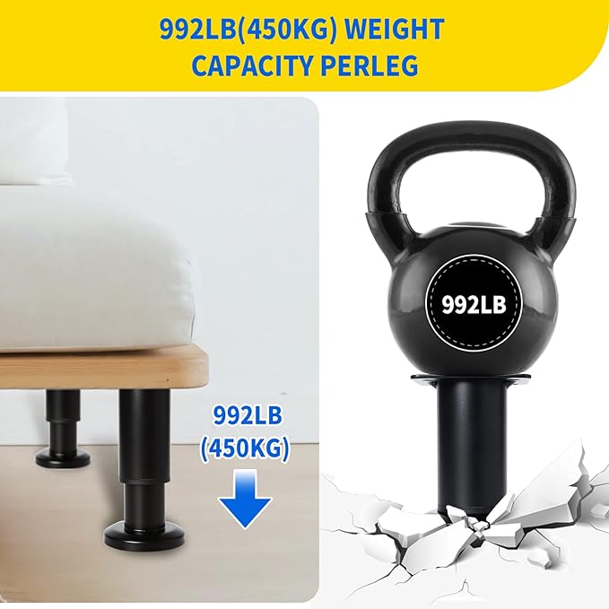 4 Pcs Adjustable Height Furniture Support Legs [with Screws] 3.15-4.72 inch, Metal Heavy Duty Furniture Replacement Legs for Chair/Bed/Sofa/Cabinet/Couch/Dresser/Bed/Table (Black)