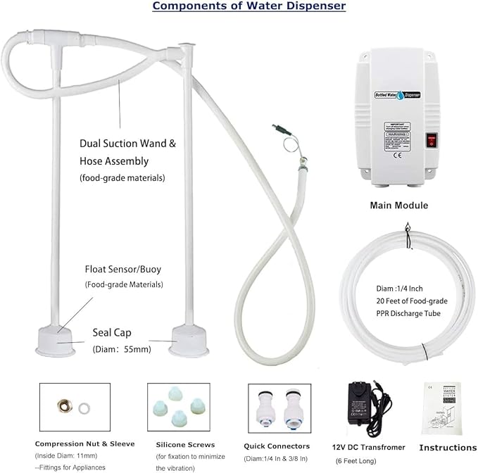 5 Gallon Bottled Water Dispenser Pump for Fridge,Bottle Water Dispensed Pump System Single-Tube for Coffee,110V Automatic Drinking Water Jug Pump Power 25W for Refrigerator Ice Tea Maker Kitchen