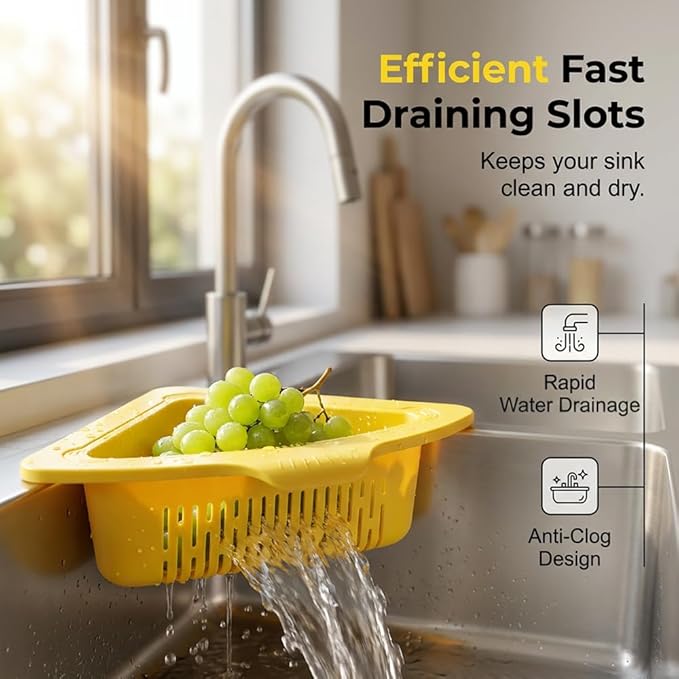 Magnetic Triangle Sink Strainer Basket, 2026 Upgrade Kitchen Corner Drain Rack with Twist-Open Bottom, Metal Sink Food Scraps Filter and Sponge Holder Produce Rinse Basket