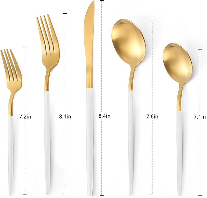 VANVRO Matte White Gold Silverware Set, 40-Piece Stainless Steel Flatware Set, Satin Finish tableware Cutlery Set, Service for 8, Home and Restaurant, Dishwasher Safe