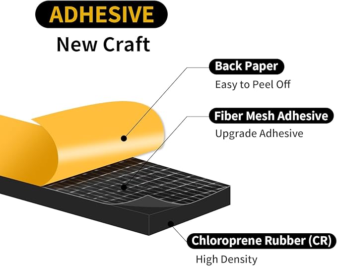Weather Stripping Door Seal,Weather Stripping,Soundproof,Cold Insulation,High Density CR Foam Insulation Tape for Door, Front Door Frame, Windows,Sliding Door (Black, 1/2 in x 1/8 in x 13Ft)