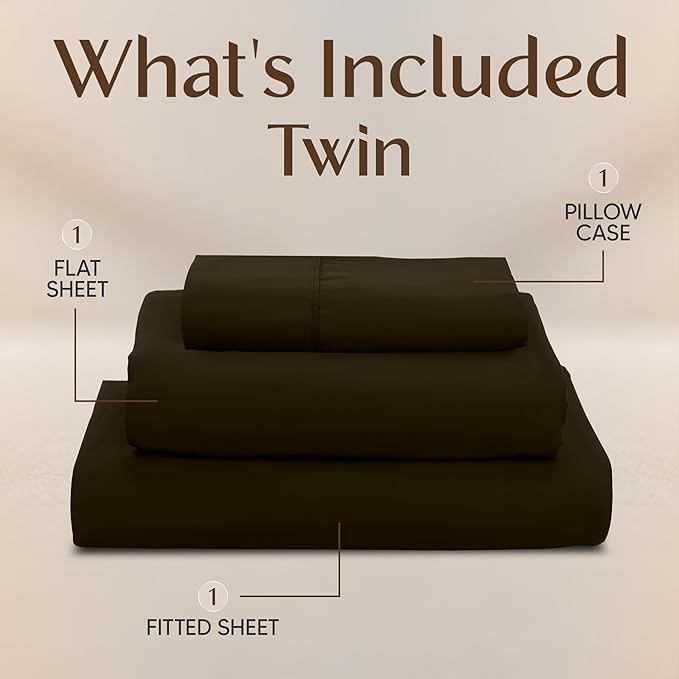 Utopia Bedding Twin Sheet Set – 3 Piece Bed Sheets for Twin Size Bed, Soft and Breathable Microfiber, Includes 1 Fitted Sheet, 1 Flat Sheet and 1 Pillowcase – Oeko Tex (Brown)