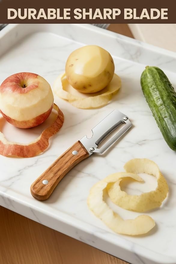 Zero Snag Wooden Peeler, Zero Flex Peeler Vegetable, Multi-functional Vegetable Peelers for Kitchen, With Wooden Handle,Bottle Opener Kitchen Tool for Fruit Veggie Carrot Potato Pumpkin(1pc)