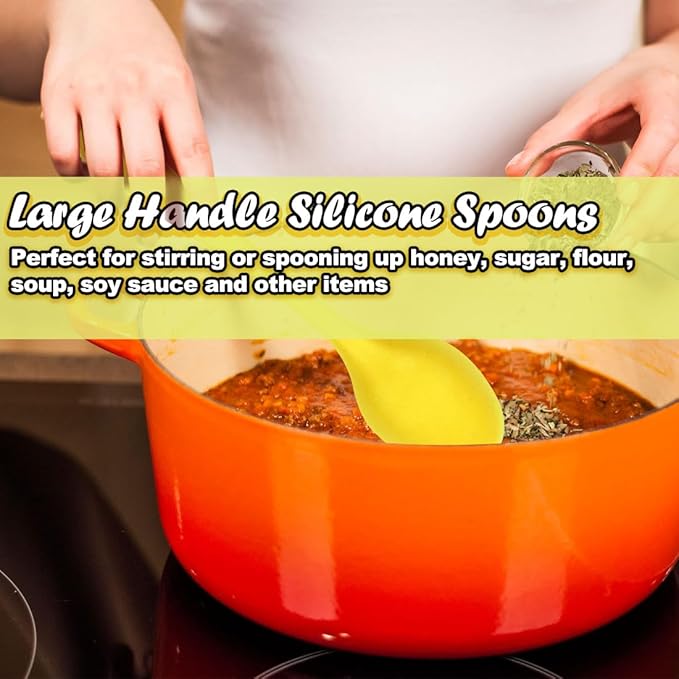 4Pcs Silicone Basting Serving Spoon Silicone Nonstick Mixing Spoon Silicone Spoons for Cooking Heat Resistant Non Stick Serving Spoon for Kitchen Cooking,Baking,Stirring (Black+Yellow)