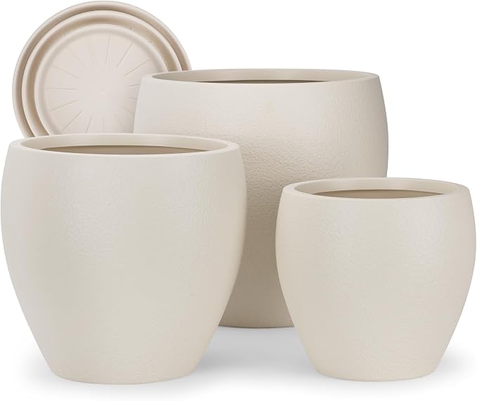 YNNICO Plant Pots 17.5/14.8/12.2 inch Set of 3, Flower Pots with Drainage Holes, Large Planters for Indoor Outdoor Garden Plants and Flowers. (Light Beige)