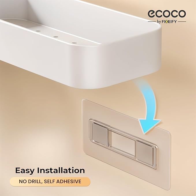 Self-Adhesive Bathroom Shelf Rack, No Drill Waterproof Wall Mount Organizer with 90° & 180° Rotation for Bathroom, Kitchen, and Corner Storage, White (Pack of 1)