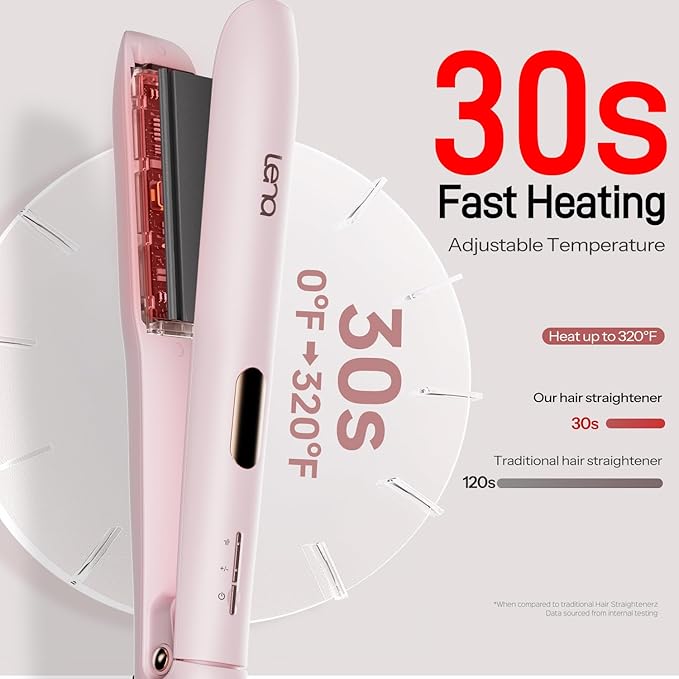 Steam Flat Iron Straightener LENA H11, Professional Salon Styling Tool with Titanium Vapor Plates, Super Straightening Effect, Adjustable Temps for All Hair Types, LED Display, Dual Voltage