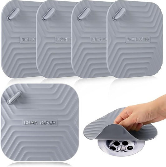 Yinkin 4 Pcs Shower Drain Cover Silicone Tub Stopper Floor Drain Cover Keep Bugs Out Sewer Anti-Odor Mat Deodorizing Plugs for Kitchen, Bathroom and Laundry (Gray)