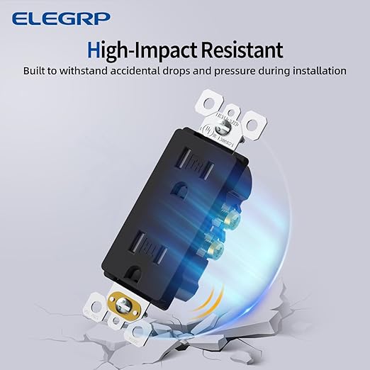 ELEGRP Matte Black Tamper Resistant Decorator Wall Receptacle Outlet, 15A 125V Electrical Outlet, Residential Grade, Self-grounding, Screwless Wall Plate Included, UL Listed, 100 Pack