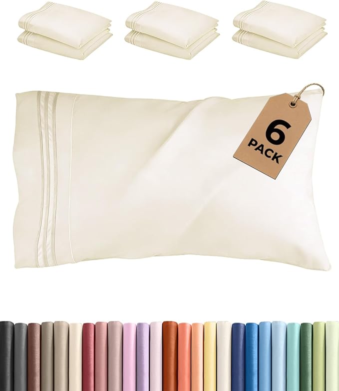 Queen Pillow Cases Set of 6 - Ultra Soft Hotel Quality Pillowcase Covers - Comfy, Cozy & Wrinkle Free - Shrink, Stain and Fade Resistant - Machine Washable Pillow Protectors - 6 Piece Set - Off White
