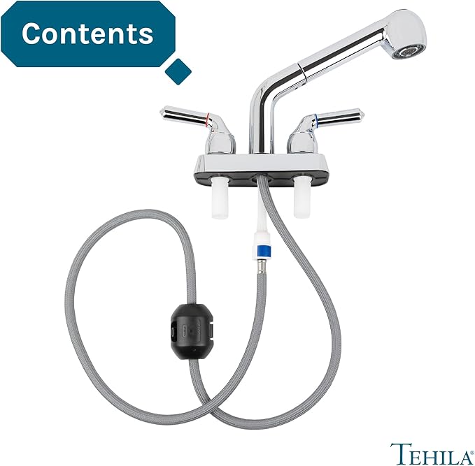 JS Jackson Supplies Dual Handle Pull Out Faucet, Chrome Finish, 4 Inch Center Set, Universal Utility Sink or Laundry Tub ABS Plastic Faucet with Spray Setting