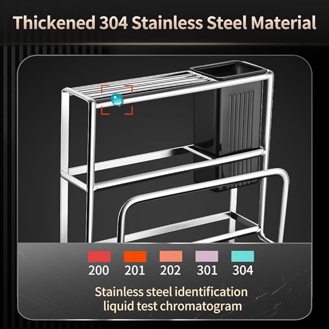 Multifunctional Cutting Board Organizer, Pot Lid Organizer, 18/8 Stainless Steel Kitchen Storage Rack for Lids, Boards, Knife, Spoon and Shovel, Knife Block Holder with Drain Tray