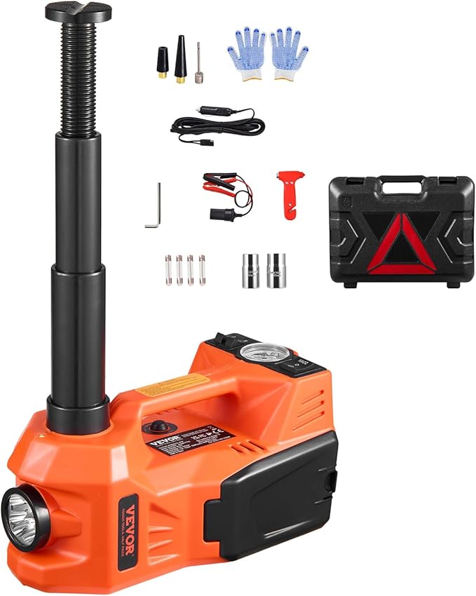 VEVOR Electric Car Jack, 5 Tons /11000 lbs Electric Jack with Built-in Inflator, 12V Adjustable Tire Change Replacement with Secure Hammer & LED Light, Portable Jack kit for Sedan, SUV, Truck