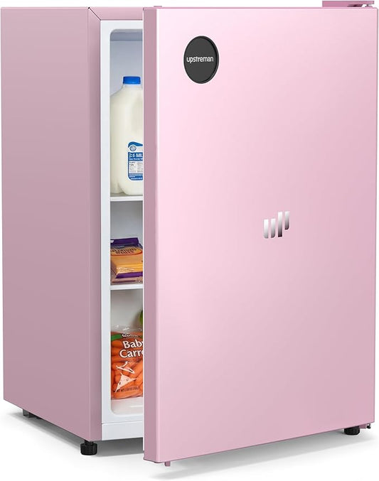 Upstreman 2.5 Cu.Ft All-Refrigerator Mini Fridge, Single Door Small Refrigerator, Dorm Fridge with 7 Adjustable Thermostat, Compact Refrigerator for Office, Bedroom or Dorm, Pink-CR26