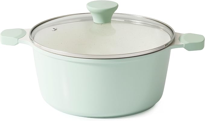SENSARTE Ceramic Nonstick Stock Pot with Lid, 4.5 Quart, Green | Healthy Nontoxic Ceramic Coating, PFAS & PTFE Free, Compatible with All Stoves Including Induction Cooktops, Dishwasher safe.
