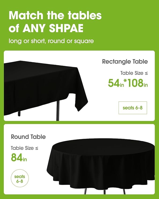 Pureegg Plastic Table Cloth Disposable 20 Pack, 84'' Round Table Cloths, Graduation Decorations Class of 2025, Graduation Party Tablecloths, Round, Plastic Cover, Leakproof & Sturdy, Black