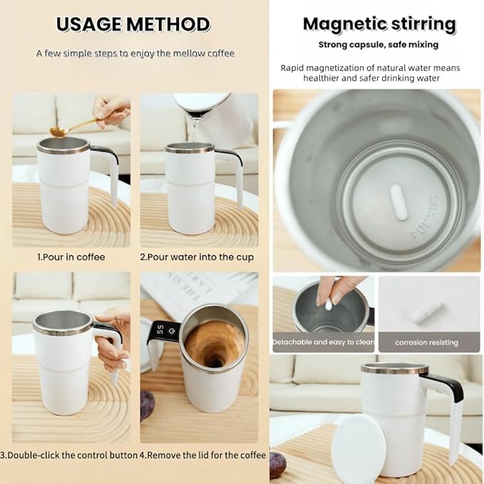 Automatic Magnetic Stirring Coffee Mug New Self Stirring Mug Electric Protein Shaker Bottle Stainless Steel Mixing Cup (Pink)