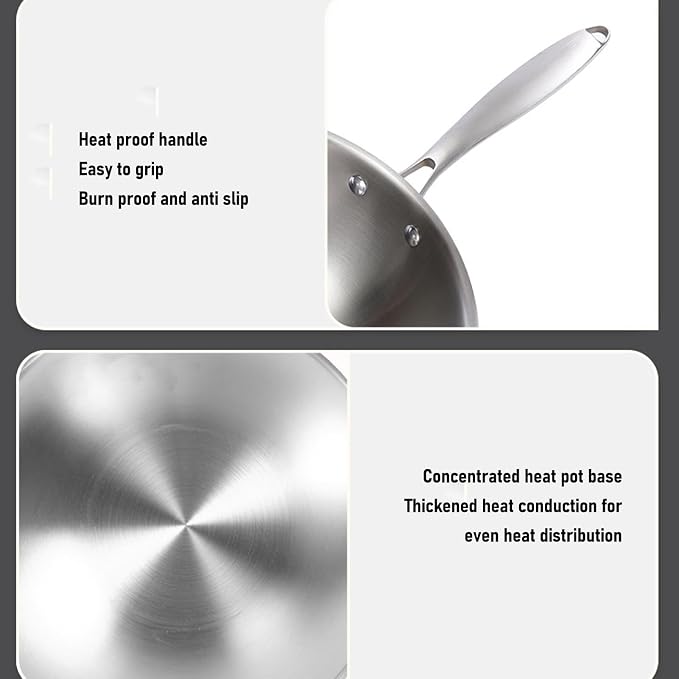 ZJchao Stainless Steel Wok Pan, Stir Frying Pan, Induction Cooking Wok with Handle Nonstick Stir Fry Cookware for Induction Electric Gas All Stove (32CM)