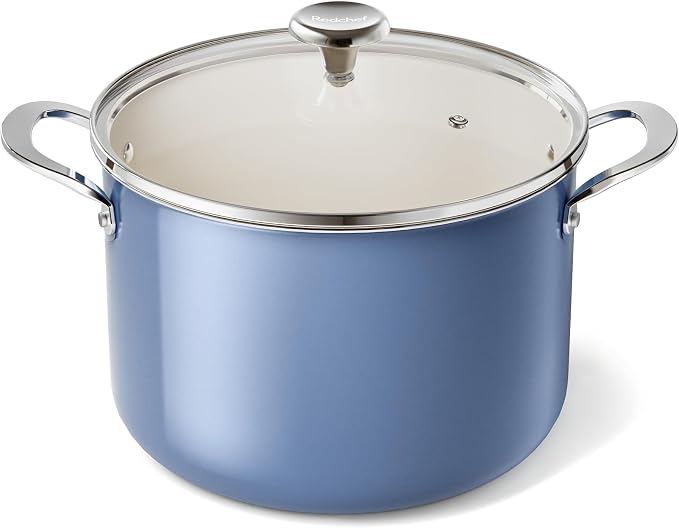 Redchef Nonstick Stock Pot with Lid 8 QT, Ceramic Large Pasta Pot for All Stovetops, Stockpot Cooking Soup Pot for Kitchen, PFOA Free, Sturdy Handles, Even Heating, Oven/Dishwasher Safe, Blue