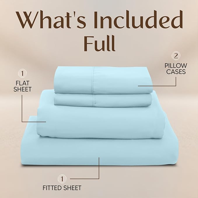 Utopia Bedding Full Size Sheet Set – 4 Piece Bed Sheets, Soft and Breathable Microfiber, Includes 1 Fitted Sheet, 1 Flat Sheet and 2 Pillowcases – Oeko Tex (Ice Blue)