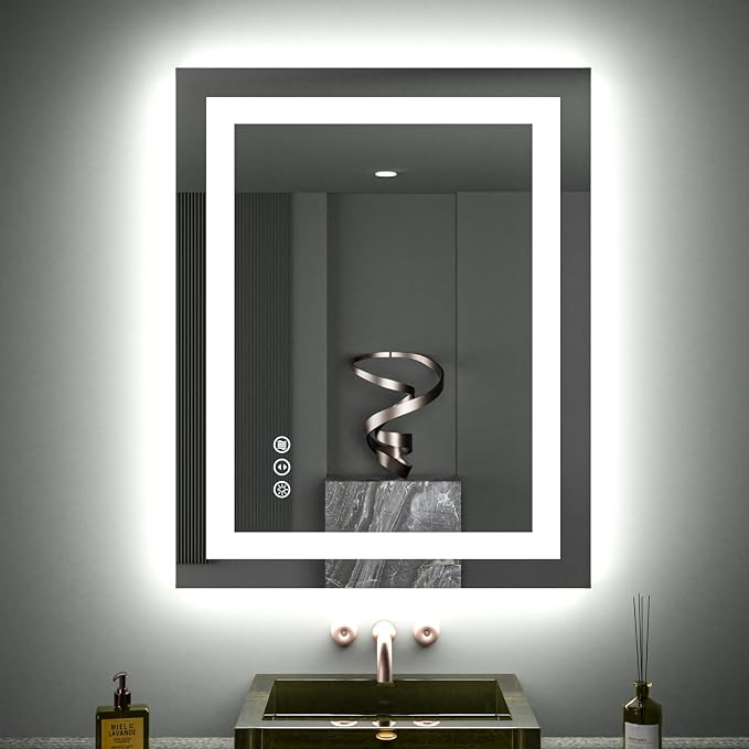 LOAAO 28"X32" LED Bathroom Mirror with Lights, Anti-Fog, Dimmable, Backlit + Front Lit, Lighted Bathroom Vanity Mirror for Wall, Memory Function, Tempered Glass, ETL Listed