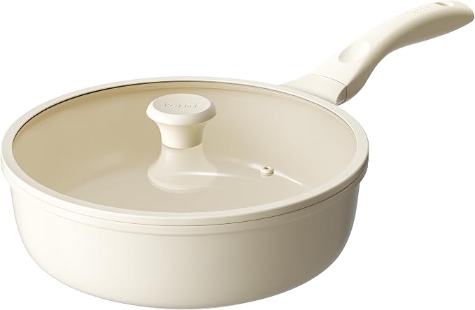 Redchef Nonstick Deep Frying Pan with Lid, Ceramic Saute Pan Skillet, PFOA PFOS Free, Induction Compatible, Stay-Cool Helper Handle, Tempered Glass Cover, Dishwasher Safe