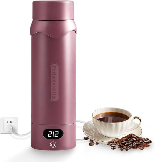 Insulated Stainless Steel Travel Electric Kettle Small, Smart Water Bottle with 4 temperature control, Leak-Proof, Mini Travel Essentials Portable Office Gifts for Tea Lovers, Black Cherry