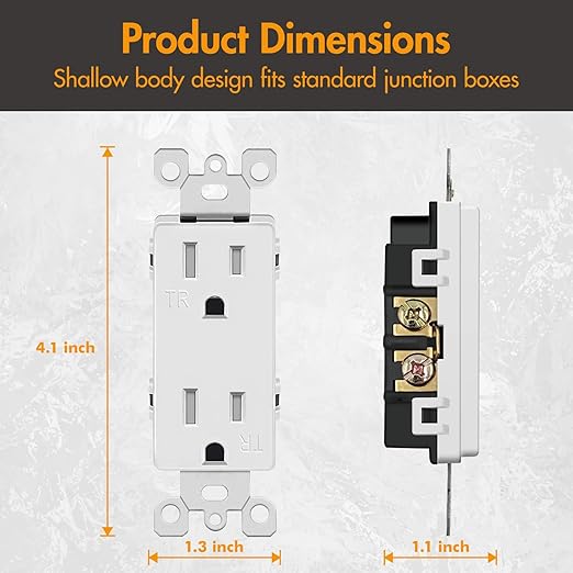 Micmi Decorator Receptacle Outlet, Standard Electrical Wall Tamper Resistant Decorative Receptacle Outlet, 15Amp 125 Volt, Grounding UL Listed (10Pack, White, 15 Amp Outlet)