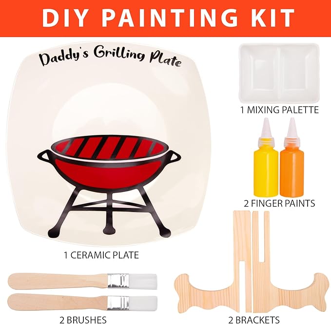 ORIENTAL CHERRY Father's Day Gifts - DIY Daddy's Grilling Plate with Handprint - Personalized Step Dad Gifts from Wife Kids - Funny BBQ Crafts Birthday Present Ideas for First Papa from Daughter Son