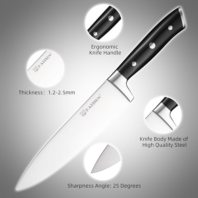 8 Piece German Stainless Steel Knife Set With Block, Ergonomic Handle Chef Knives, Sharpener and Shears for Chopping, Slicing and Cutting