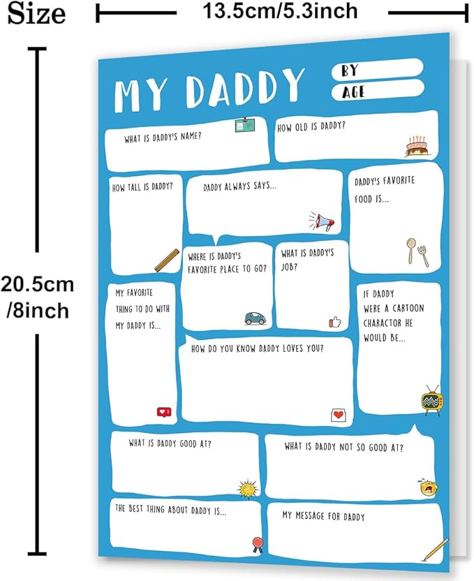 Ziwenhu Daddy Fathers Day Card,Funny Fathers Day Gift,Dad Gift from son daughter,Fathers Day Gift Ideas,Fill in the blanks keepsake Card……
