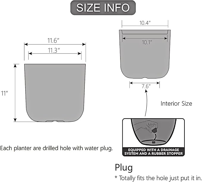 11 Inch White Planter, Large Plastic Plant Pots with Drainage Holes and Rubber Plug, UV Resistant Indoor Outdoor Flower Pot, Modern Decorative Cylinder for Home & Office, Chalk White