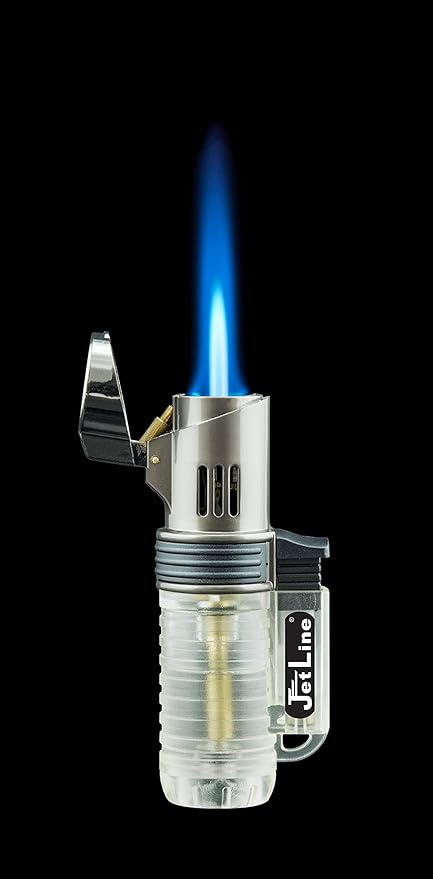 Jetline Pocket Torch Single Flame (4PK) - Extra Larger Burner Jet Flame Cigar Lighter with Easy Flame Adjust