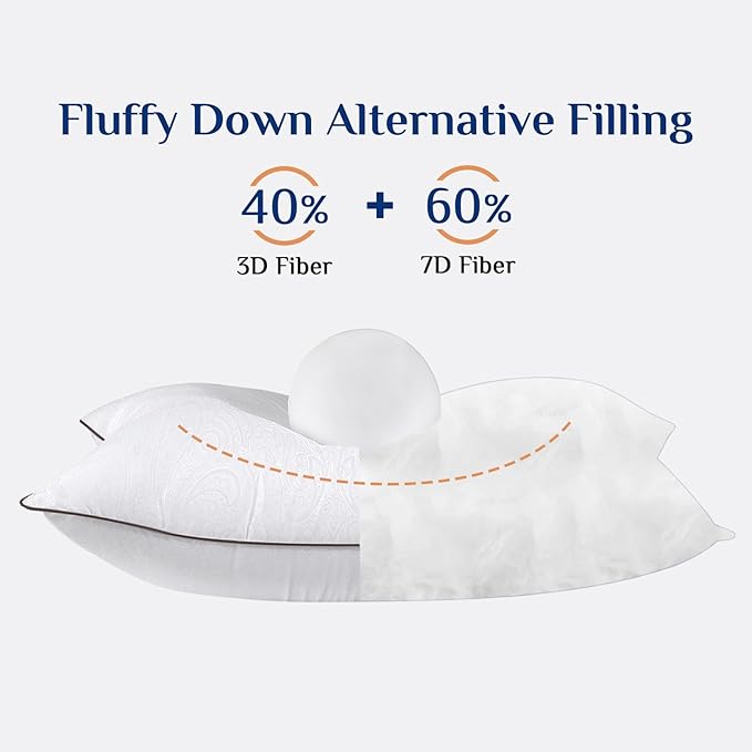 JOLLYVOGUE Pillows Queen Size for Sleeping, Soft and Supportive Bed Pillow with Down Alternative Filling for Side and Back Sleepers, Hotel Collection
