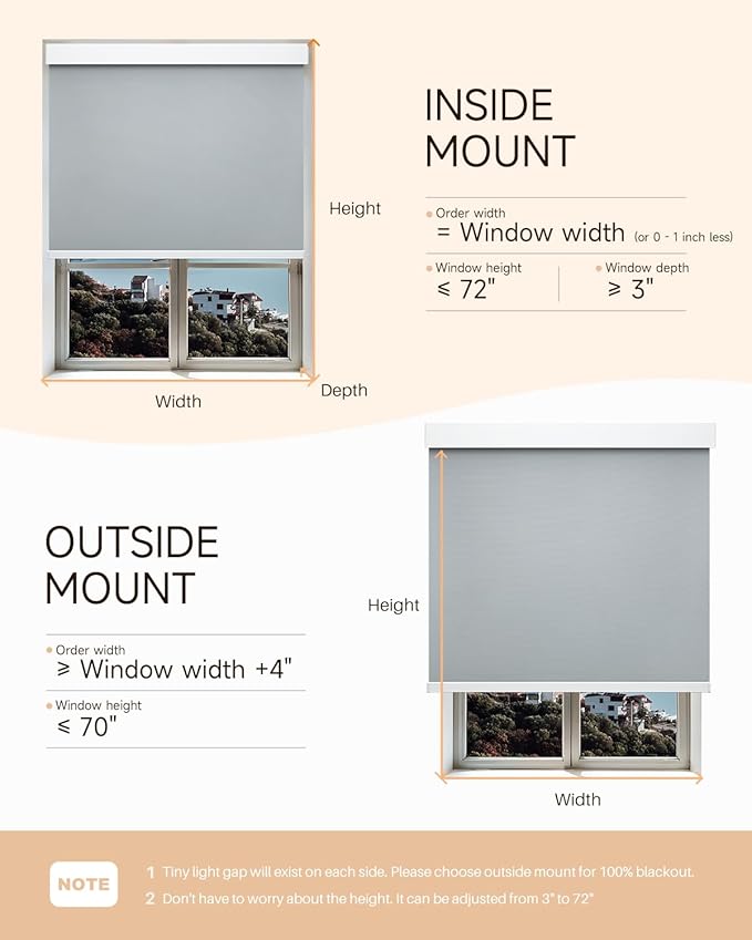 Smart Roller Shades for Windows, Alexa Blackout Motorized Blinds with Remote Control, Easy Install Automatic Electric Blinds for Indoor (29" W x 72" H, Gray Fabric & White Shell)